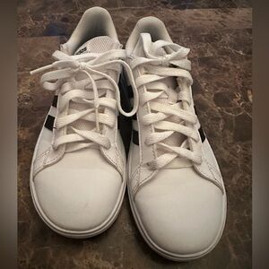 Adidas White Sneakers with Black Stripes